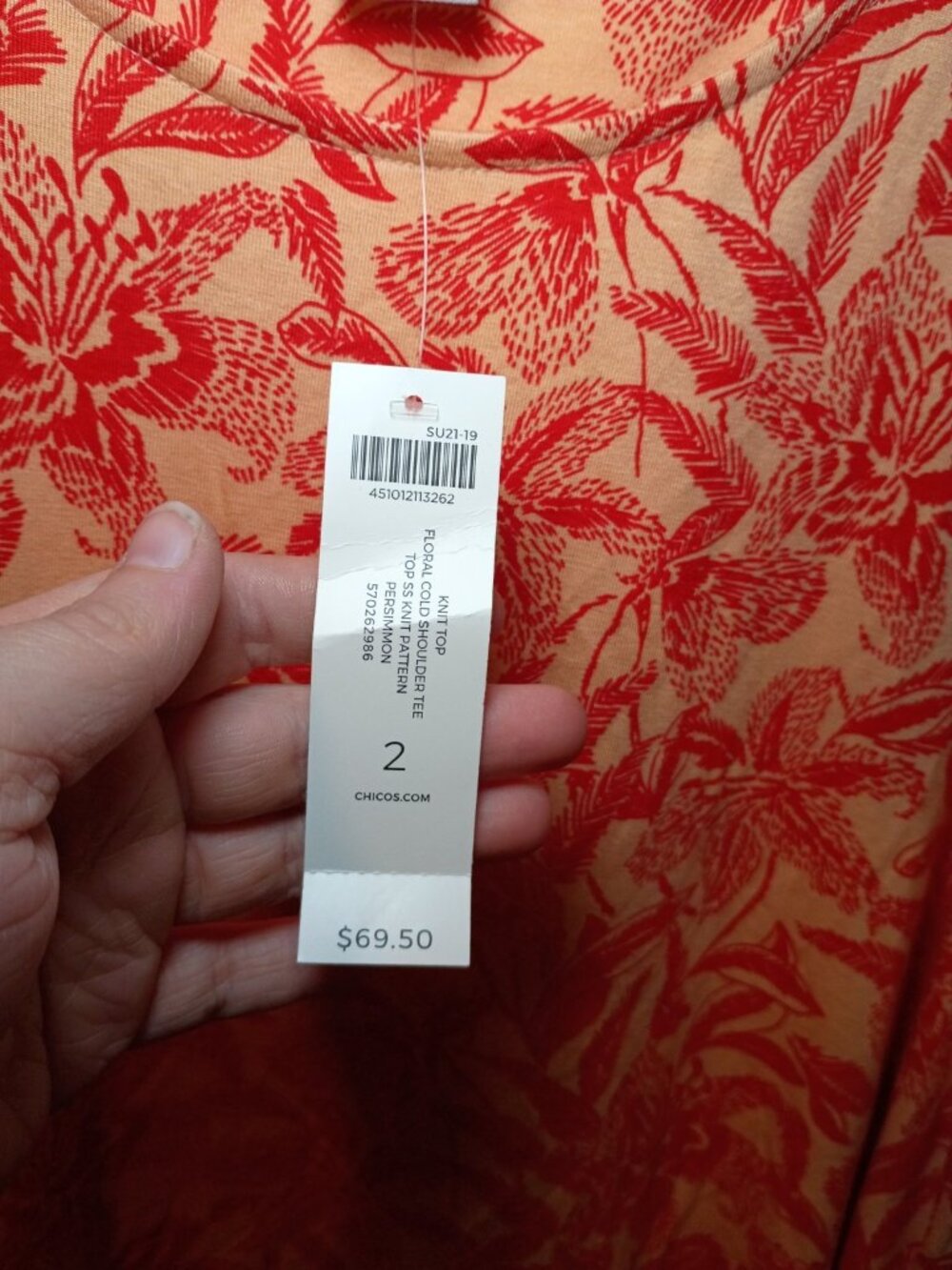 New Chicos 2 Large Persimmon Floral Soft Cold Shoulder Short Sleeve Blouse Top - Picture 3 of 5